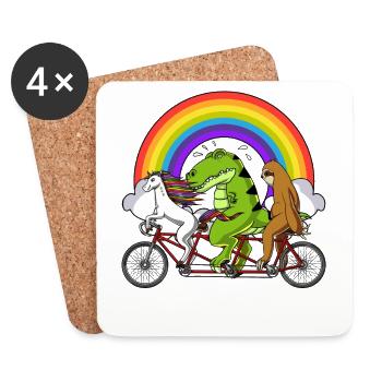 Unicorn T-Rex Dinosaur Sloth Riding Bicycle - Dessous de verre (lot de 4) - blanc - Devant
