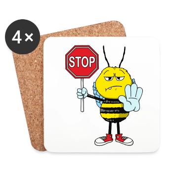 Ernste Biene mit Stopschild Geschenkidee für Biene - Untersetzer (4er-Set) - Weiß - Vorne