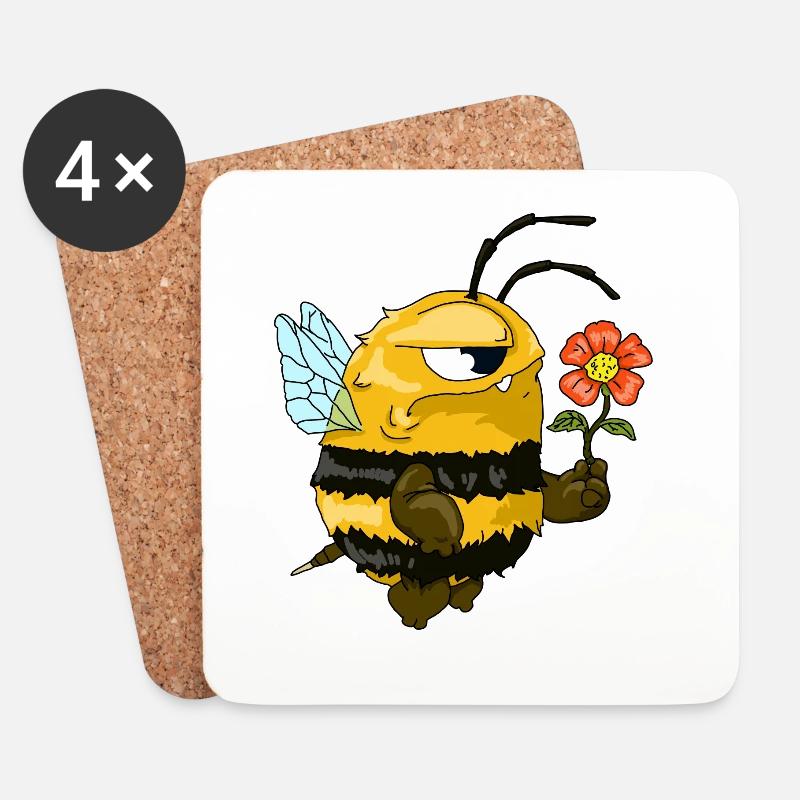 Wütende Biene mit Blume Geschenkidee für Imker - Untersetzer (4er-Set) - Weiß