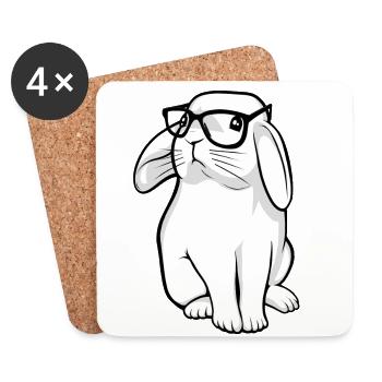 Hipster Rabbit With Geek Glasses - Coasters (set of 4) - white - Front