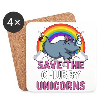 Sauvez les arc-en-ciel magiques du rhinocéros des licornes potelées - Dessous de verre (lot de 4) - blanc - Devant