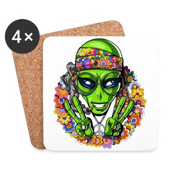 Lustiges Hippie-Alien-psychedelisches Friedenszeichen - Untersetzer (4er-Set) - Weiß - Vorne