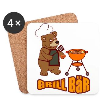 Grill Meister Bär Geschenk Shirt - Untersetzer (4er-Set) - Weiß - Vorne