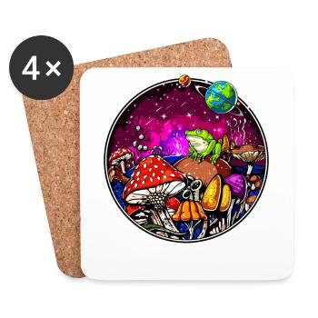Champignons magiques psychédéliques grenouille hallucinogène - Dessous de verre (lot de 4) - blanc - Devant