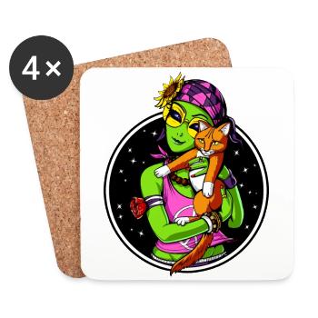Space Alien Cat Cute Kitten Pet - Coasters (set of 4) - white - Front