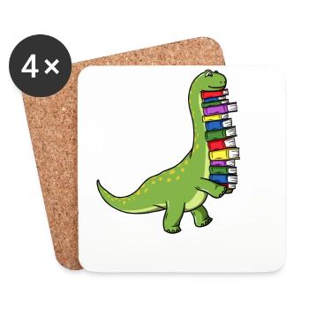 Dinosaurier Dino Buch Lesen Bücherwurm Bücher - Untersetzer (4er-Set) - Weiß - Vorne