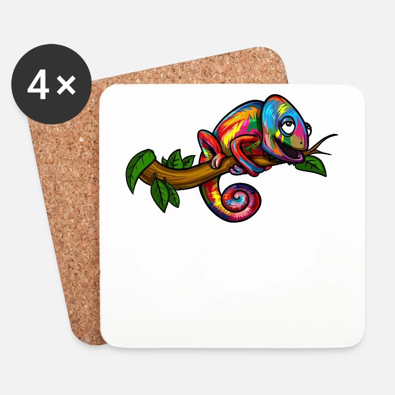 Regenbogen-Chamäleon-buntes Eidechsen-Reptil - Untersetzer (4er-Set) - Weiß