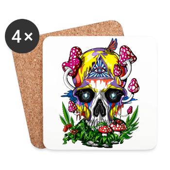 Magic Mushrooms Skull Psychedelic Fungus Trip - Coasters (set of 4) - white - Front