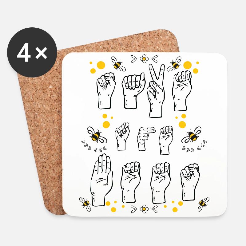 Gebärdensprache Zeichensprache Rettet Die Bienen - Untersetzer (4er-Set) - Weiß