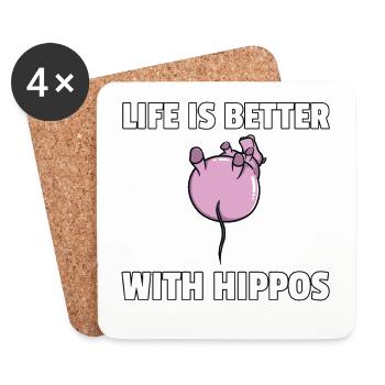 Hippo Hippopotamus Hippo Safari Funny Sweet - Coasters (set of 4) - white - Front