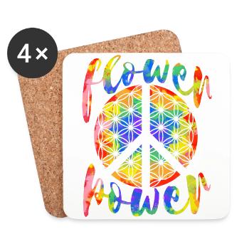 Flower Power Blume des Lebens Hippie Design - Untersetzer (4er-Set) - Weiß - Vorne