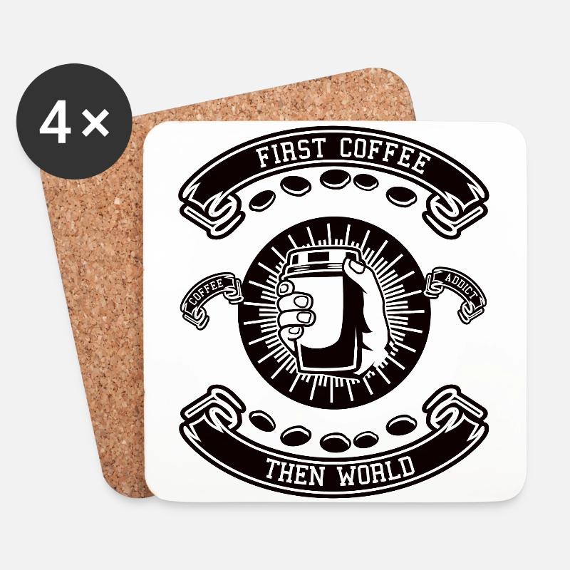 First Coffee then World - Untersetzer (4er-Set) - Weiß