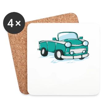 Auto Trabi en bande dessinée - Dessous de verre (lot de 4) - blanc - Devant