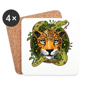 Psychedelic Jaguar Ayahuasca DMT Trip - Coasters (set of 4) - white - Front