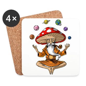 Yoga au Bouddha aux Champignons Magiques - Dessous de verre (lot de 4) - blanc - Devant