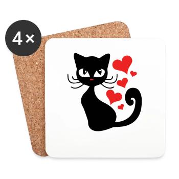 Schwarze Katze Herz Liebe Party Trend Geschenk - Untersetzer (4er-Set) - Weiß - Vorne