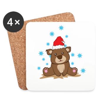petit ours en peluche comme cadeau pour Noël - Dessous de verre (lot de 4) - blanc - Devant