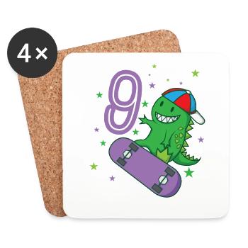 9ème anniversaire Dino monster patiner Cappi - Dessous de verre (lot de 4) - blanc - Devant