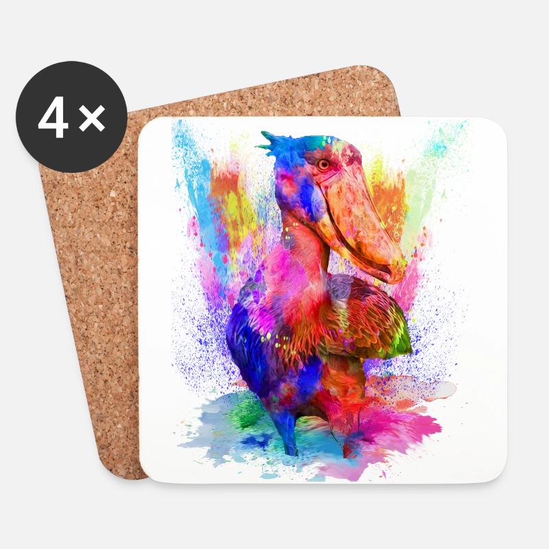 Schuhschnabel Vogel Aquarell Wasserfarben Geschenk - Untersetzer (4er-Set) - Weiß