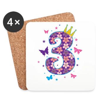 3. Geburtstag Mädchen Tochter Prinzessin - Untersetzer (4er-Set) - Weiß - Vorne