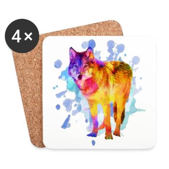 Wolf dog family watercolor colorful gift - Coasters (set of 4) - white - Front