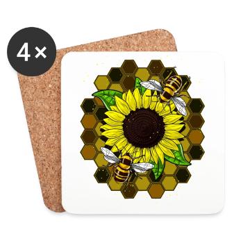 Hippie des abeilles de tournesol - Dessous de verre (lot de 4) - blanc - Devant