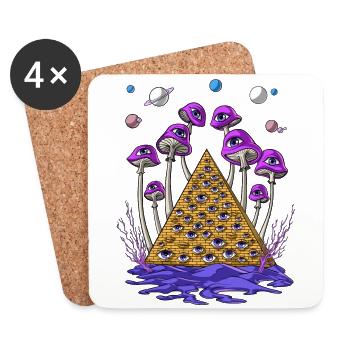Psychedelic Egyptian Pyramid Psilocybin Mushrooms - Coasters (set of 4) - white - Front