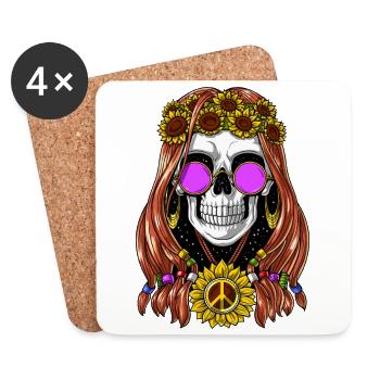 Sonnenblumen Hippie Totenkopf - Untersetzer (4er-Set) - Weiß - Vorne