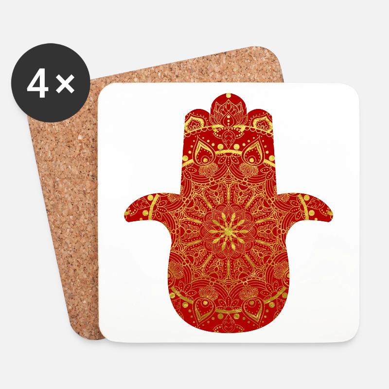 Hamsa Fatimas Hand Königliches Gold Rot Mandala - Untersetzer (4er-Set) - Weiß