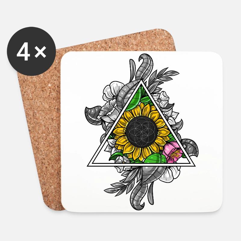Heilige Geometrie der Sonnenblume - Untersetzer (4er-Set) - Weiß