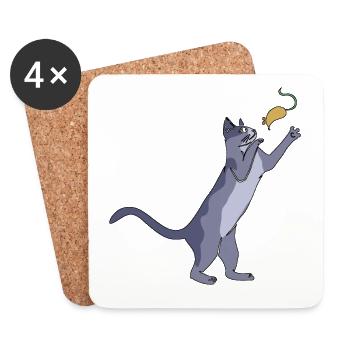 Chat avec souris - Dessous de verre (lot de 4) - blanc - Devant