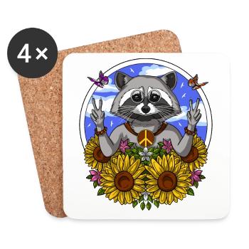 Hippie raton laveur - Dessous de verre (lot de 4) - blanc - Devant