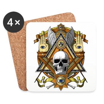 Crâne Illuminati maçonnique - Dessous de verre (lot de 4) - blanc - Devant