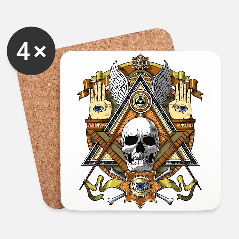 Freimaurer Illuminati Schädel - Untersetzer (4er-Set) - Weiß