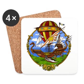 Steampunk Air Balloon - Coasters (set of 4) - white - Front