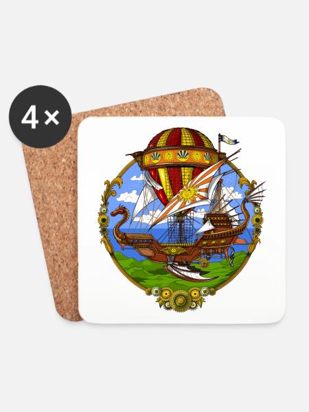 Steampunk Air Balloon - Coasters (set of 4) - white