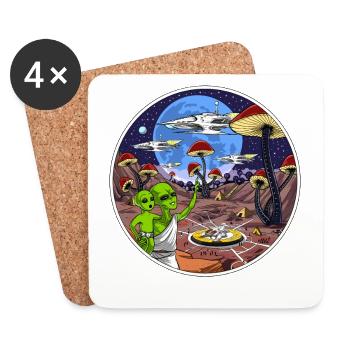 Champignons magiques extraterrestres psychédéliques - Dessous de verre (lot de 4) - blanc - Devant