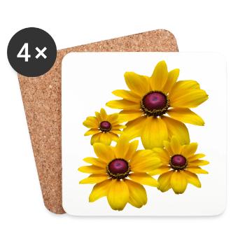 yellow blooming coneflower flowers, petals, floral, - Coasters (set of 4) - white - Front