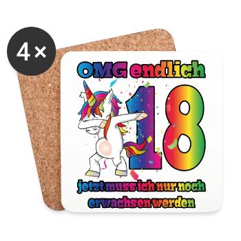 OMG endlich 18! Dabbing Einhorn 18. Geburtstag - Untersetzer (4er-Set) - Weiß - Vorne