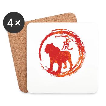 Tiger chinesisches Tierkreiszeichen - Untersetzer (4er-Set) - Weiß - Vorne