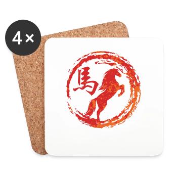 Pferd chinesisches Tierkreiszeichen - Untersetzer (4er-Set) - Weiß - Vorne