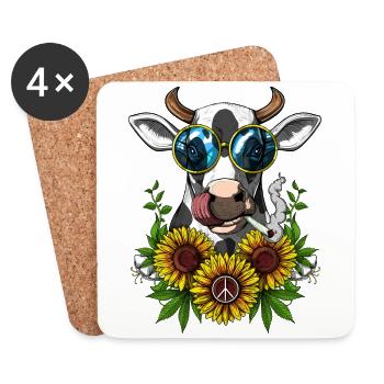 Hippie Cow Smoking Weed - Coasters (set of 4) - white - Front