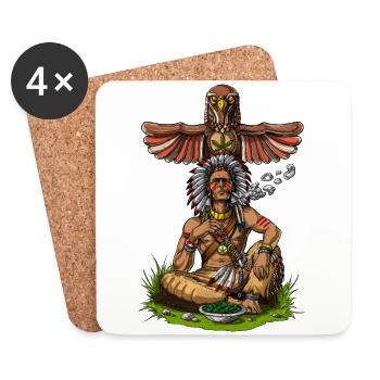 Chef amérindien fumer de l'herbe - Dessous de verre (lot de 4) - blanc - Devant
