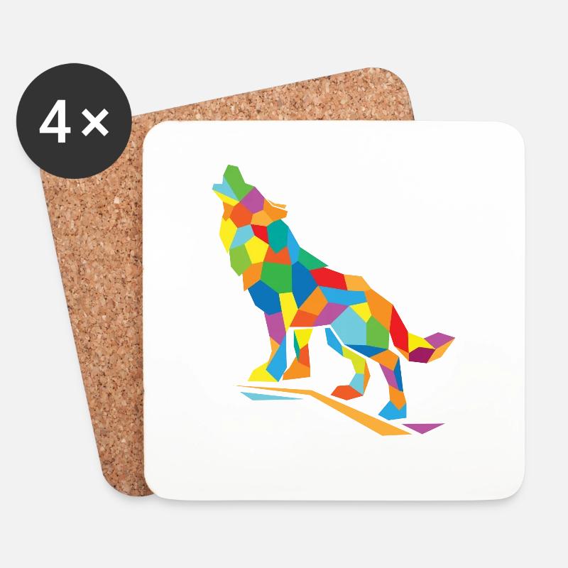 Wolf Polygon - Untersetzer (4er-Set) - Weiß