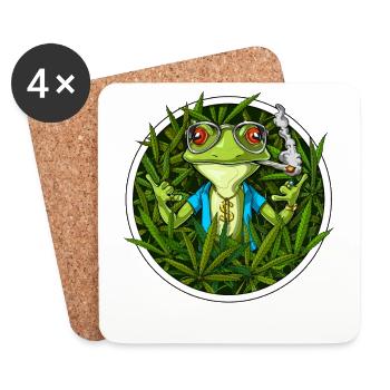 Frosch, der Unkraut raucht - Untersetzer (4er-Set) - Weiß - Vorne