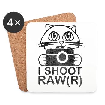 I Shoot Raw R Cat Photographer Taking Pictures on Camera - Coasters (set of 4) - white - Front
