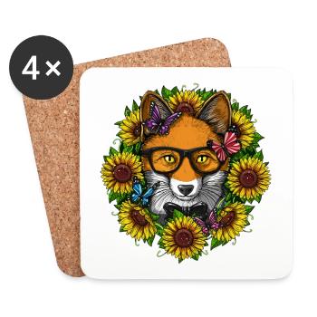 Fox Hippie Sonnenblumen - Untersetzer (4er-Set) - Weiß - Vorne