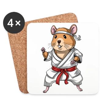 Karaté hamster - Dessous de verre (lot de 4) - blanc - Devant