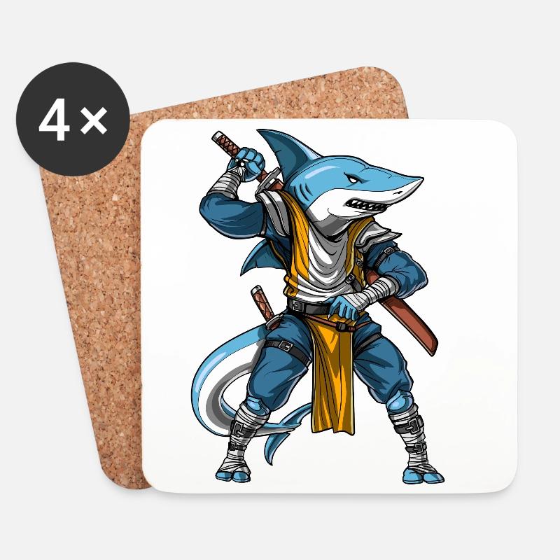 Hai Samurai Ninja - Untersetzer (4er-Set) - Weiß