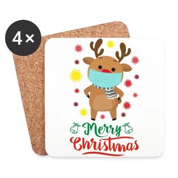 Masque chirurgical de renne Elk cadeau de Noël - Dessous de verre (lot de 4) - blanc - Devant